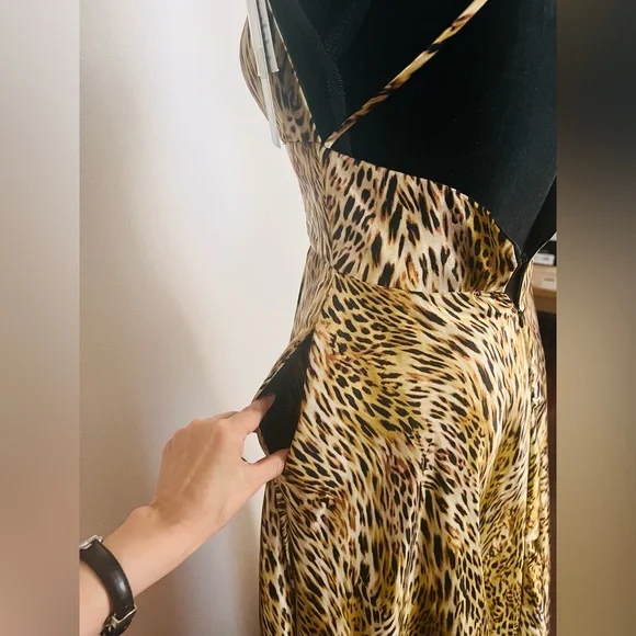 Betsy & Adam Satin Leopard Animal Print Long Gown Size 0 new with tag. - Picture 8 of 14